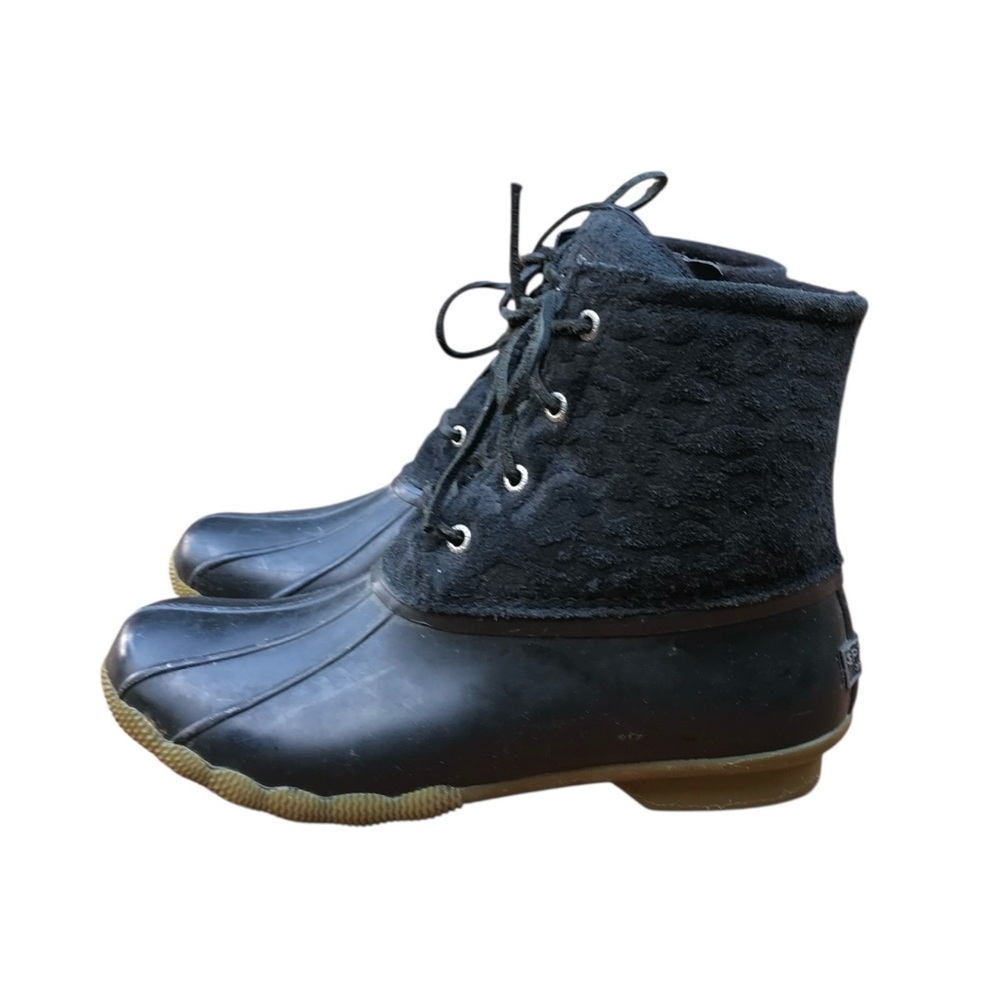 Sperry Womens Cheetah Leopard Black Duck Boot. Size 8.5